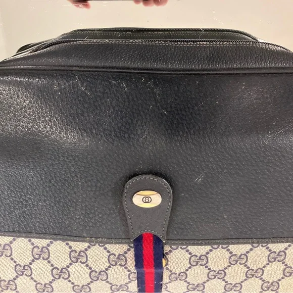 Vintage Blue Gucci GG Monogram Ophidia School Messenger Bag One Owner Good Shape - Picture 9 of 16